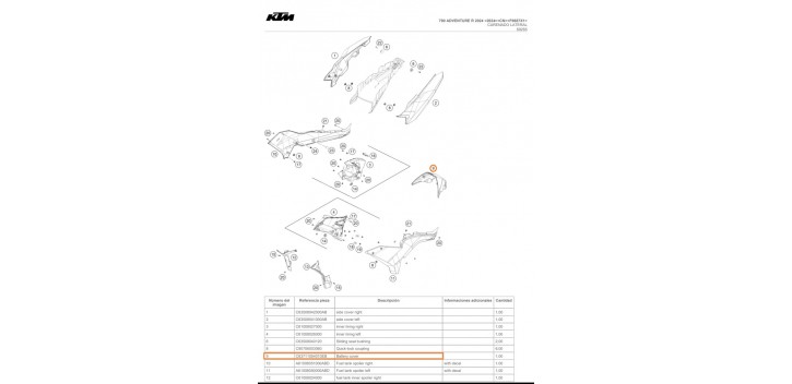 63711054010EB TAPA BATERIA KTM 790 / 890 ADVENTURE